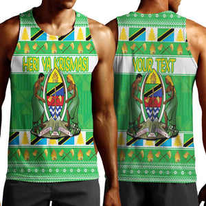 Personalized Afro Tanzania Christmas Men Tank Top Heri ya Krismasi With Coat Of Arms