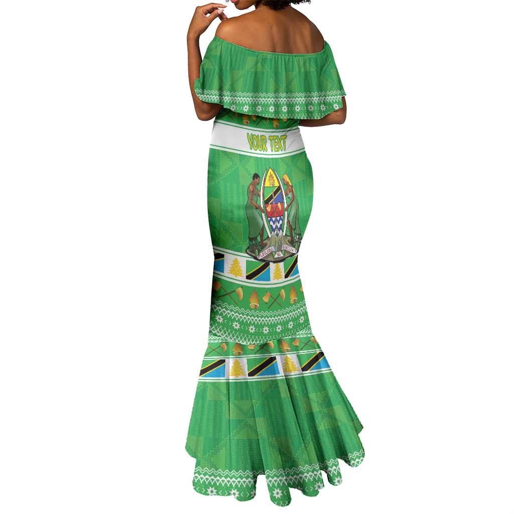 Personalized Afro Tanzania Christmas Mermaid Dress Heri ya Krismasi With Coat Of Arms