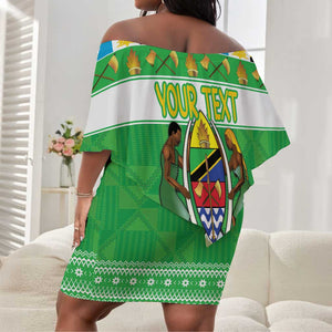 Personalized Afro Tanzania Christmas Off Shoulder Short Dress Heri ya Krismasi With Coat Of Arms