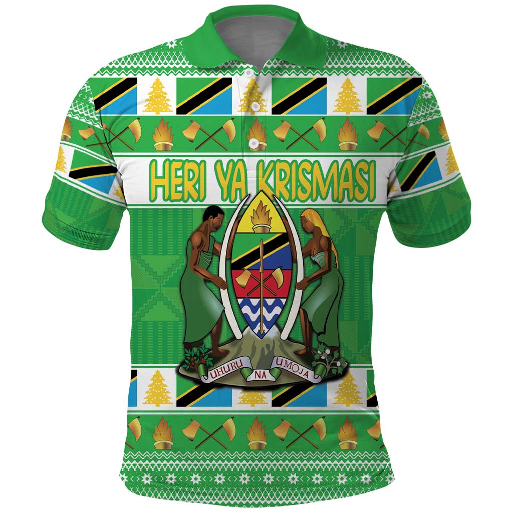 Personalized Afro Tanzania Christmas Polo Shirt Heri ya Krismasi With Coat Of Arms