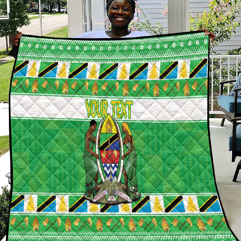 Personalized Afro Tanzania Christmas Quilt Heri ya Krismasi With Coat Of Arms