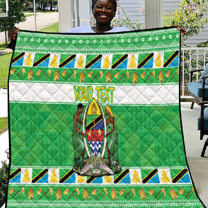 Personalized Afro Tanzania Christmas Quilt Heri ya Krismasi With Coat Of Arms