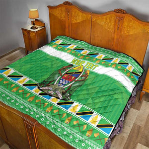 Personalized Afro Tanzania Christmas Quilt Heri ya Krismasi With Coat Of Arms