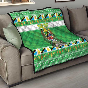 Personalized Afro Tanzania Christmas Quilt Heri ya Krismasi With Coat Of Arms