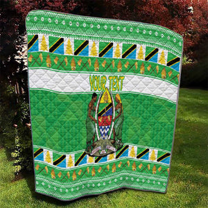 Personalized Afro Tanzania Christmas Quilt Heri ya Krismasi With Coat Of Arms