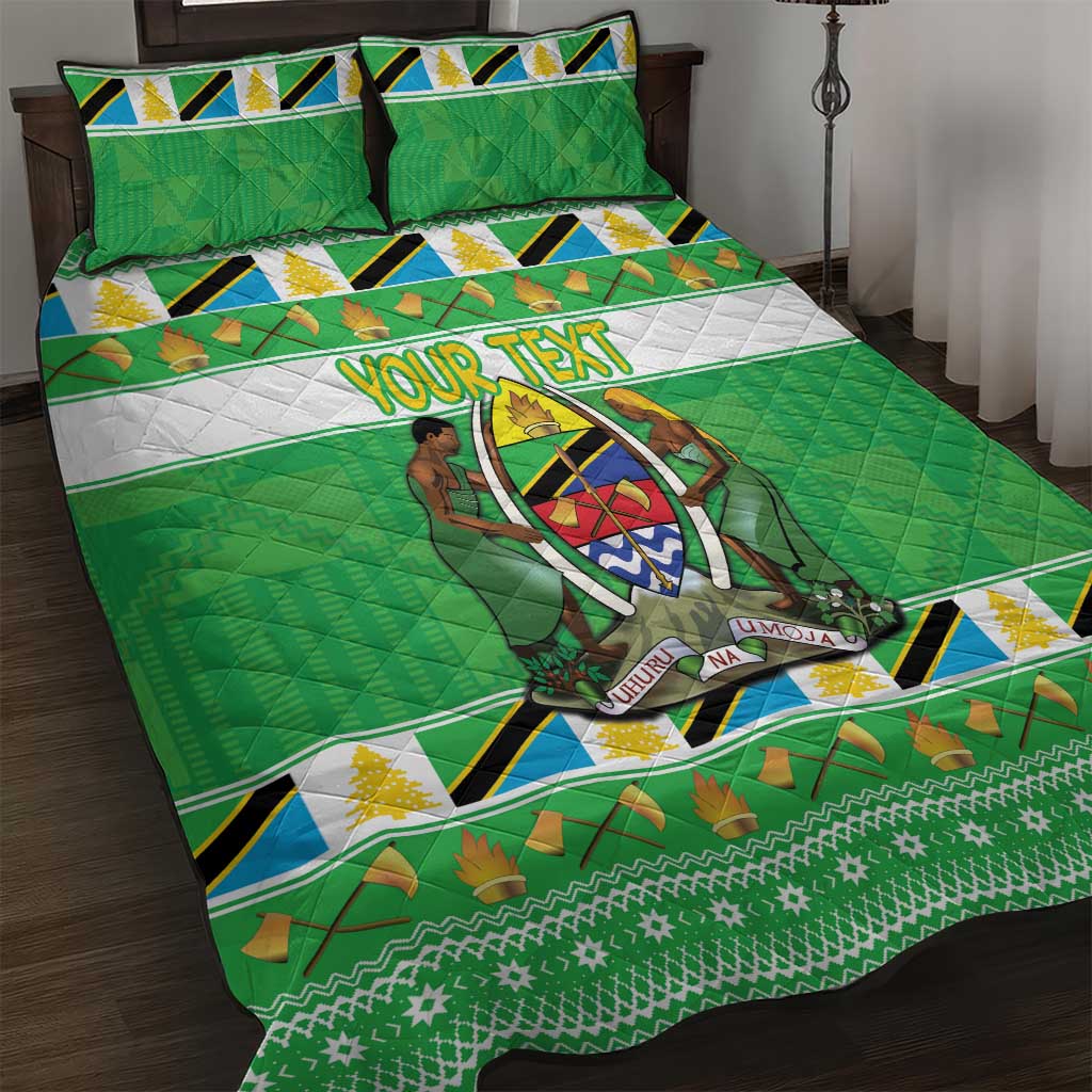 Personalized Afro Tanzania Christmas Quilt Bed Set Heri ya Krismasi With Coat Of Arms