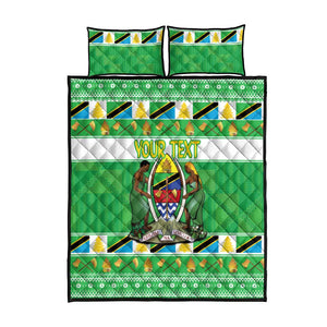 Personalized Afro Tanzania Christmas Quilt Bed Set Heri ya Krismasi With Coat Of Arms