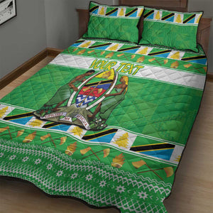 Personalized Afro Tanzania Christmas Quilt Bed Set Heri ya Krismasi With Coat Of Arms