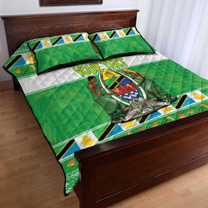 Personalized Afro Tanzania Christmas Quilt Bed Set Heri ya Krismasi With Coat Of Arms