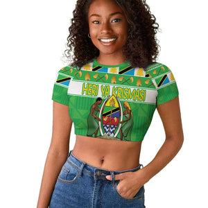 Personalized Afro Tanzania Christmas Raglan Cropped T shirt Heri ya Krismasi With Coat Of Arms