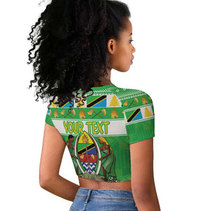 Personalized Afro Tanzania Christmas Raglan Cropped T shirt Heri ya Krismasi With Coat Of Arms