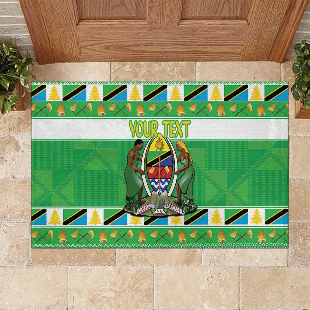 Personalized Afro Tanzania Christmas Rubber Doormat Heri ya Krismasi With Coat Of Arms