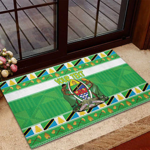 Personalized Afro Tanzania Christmas Rubber Doormat Heri ya Krismasi With Coat Of Arms