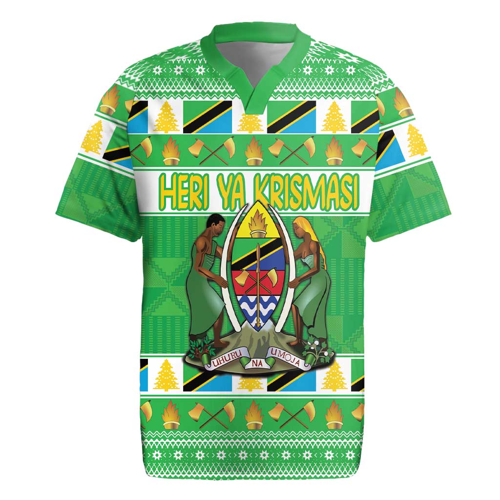 Personalized Afro Tanzania Christmas Rugby Jersey Heri ya Krismasi With Coat Of Arms