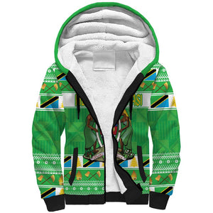 Personalized Afro Tanzania Christmas Sherpa Hoodie Heri ya Krismasi With Coat Of Arms