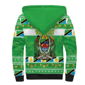 Personalized Afro Tanzania Christmas Sherpa Hoodie Heri ya Krismasi With Coat Of Arms