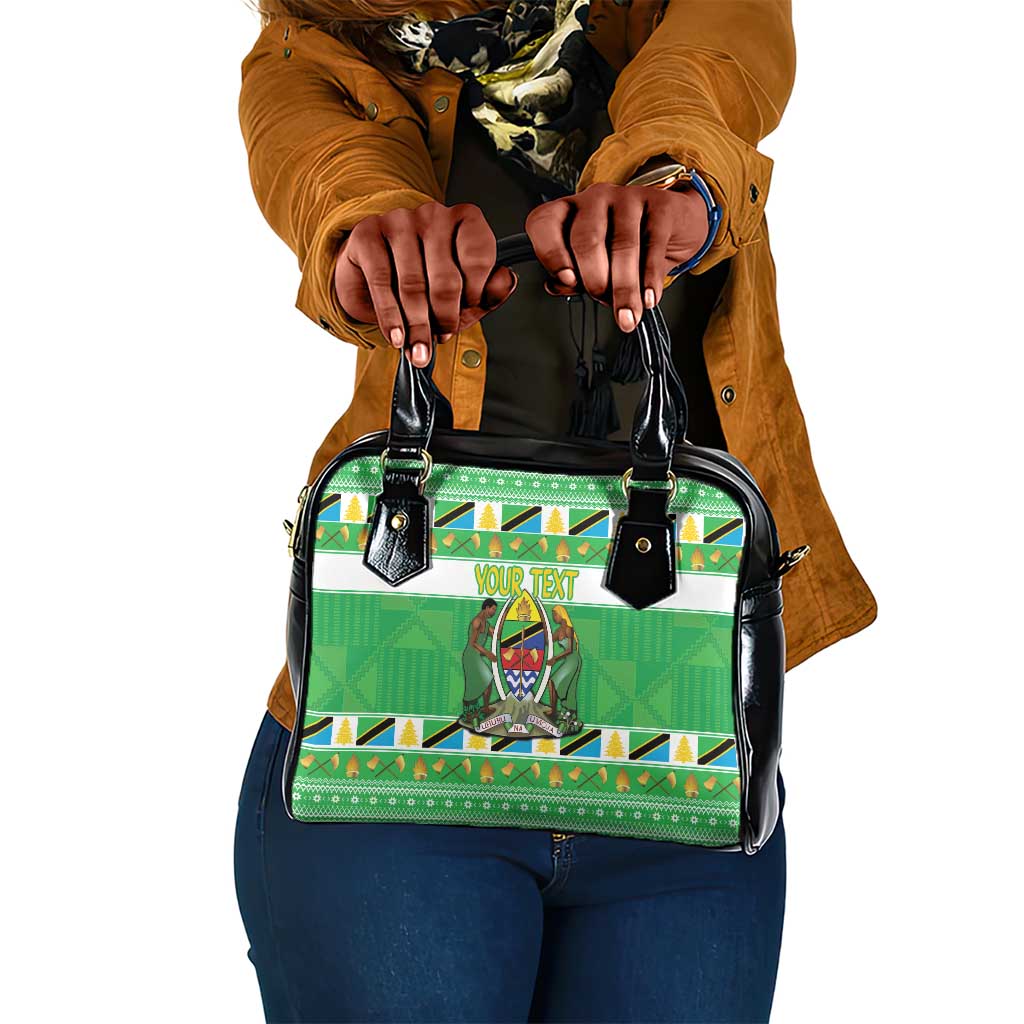 Personalized Afro Tanzania Christmas Shoulder Handbag Heri ya Krismasi With Coat Of Arms