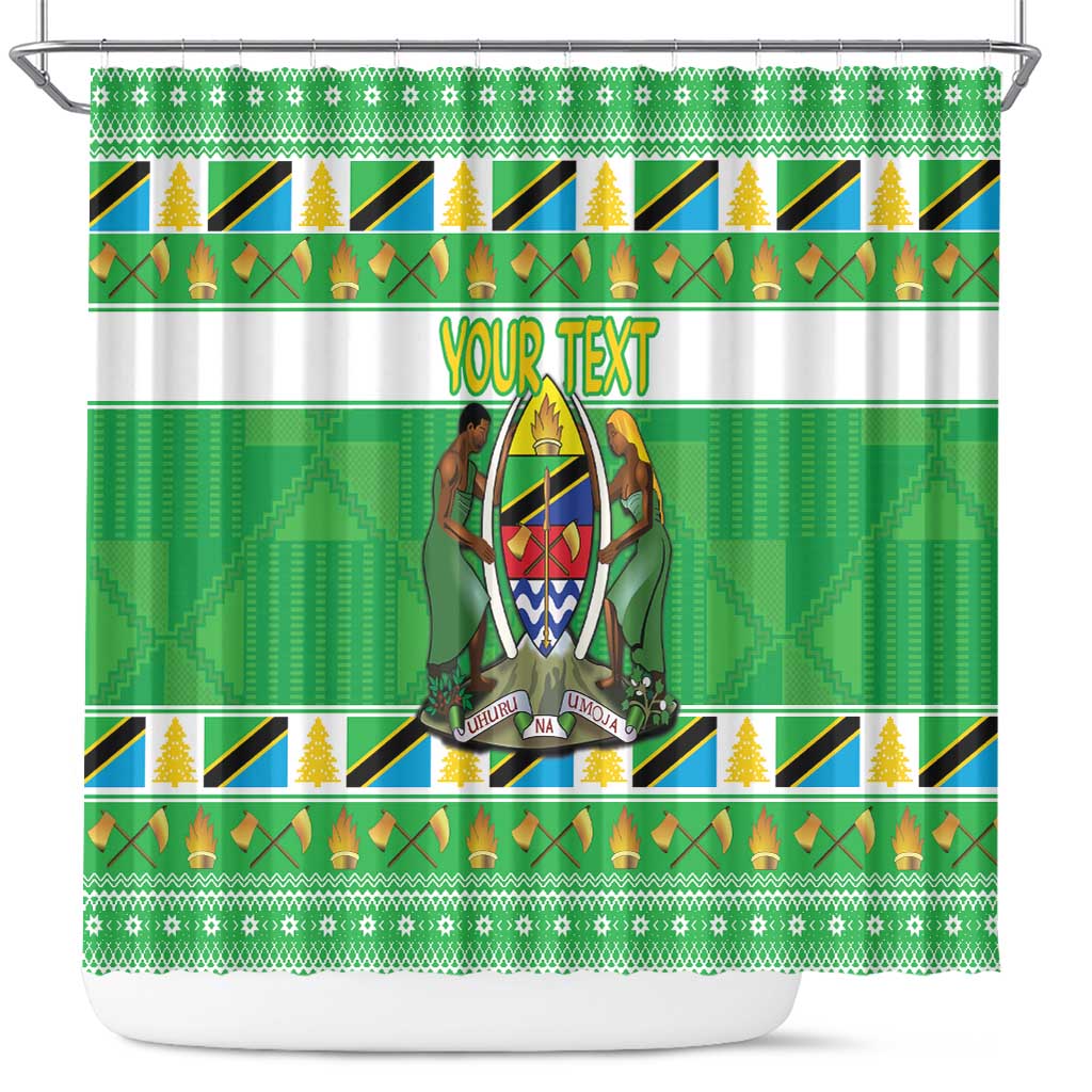 Personalized Afro Tanzania Christmas Shower Curtain Heri ya Krismasi With Coat Of Arms