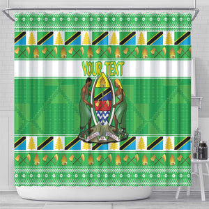 Personalized Afro Tanzania Christmas Shower Curtain Heri ya Krismasi With Coat Of Arms