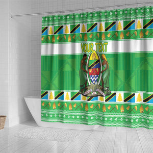 Personalized Afro Tanzania Christmas Shower Curtain Heri ya Krismasi With Coat Of Arms