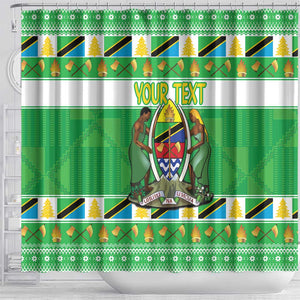 Personalized Afro Tanzania Christmas Shower Curtain Heri ya Krismasi With Coat Of Arms