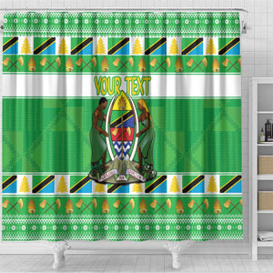 Personalized Afro Tanzania Christmas Shower Curtain Heri ya Krismasi With Coat Of Arms