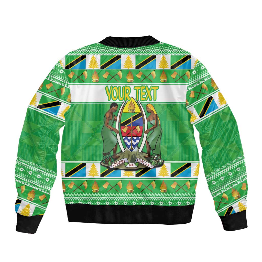 Personalized Afro Tanzania Christmas Sleeve Zip Bomber Jacket Heri ya Krismasi With Coat Of Arms