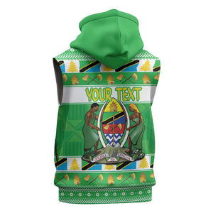 Personalized Afro Tanzania Christmas Sleeveless Hoodie Heri ya Krismasi With Coat Of Arms - African Pride
