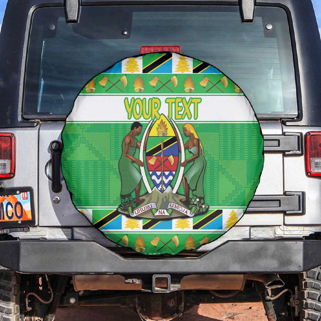 Personalized Afro Tanzania Christmas Spare Tire Cover Heri ya Krismasi With Coat Of Arms