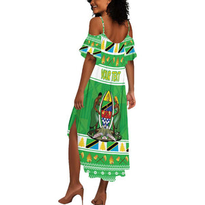 Personalized Afro Tanzania Christmas Summer Maxi Dress Heri ya Krismasi With Coat Of Arms