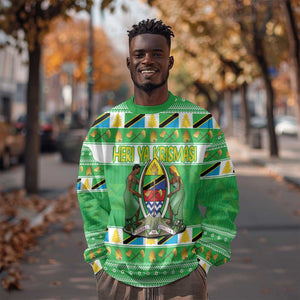 Personalized Afro Tanzania Christmas Sweatshirt Heri ya Krismasi With Coat Of Arms