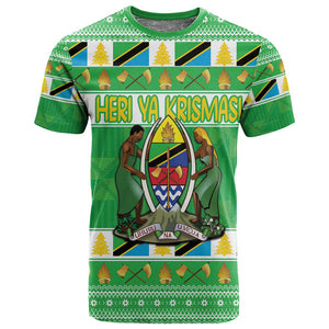 Personalized Afro Tanzania Christmas T shirt Heri ya Krismasi With Coat Of Arms