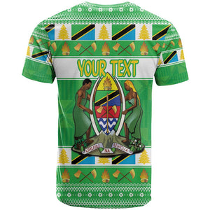 Personalized Afro Tanzania Christmas T shirt Heri ya Krismasi With Coat Of Arms