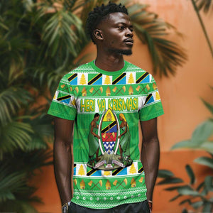 Personalized Afro Tanzania Christmas T shirt Heri ya Krismasi With Coat Of Arms