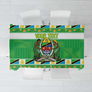 Personalized Afro Tanzania Christmas Tablecloth Heri ya Krismasi With Coat Of Arms