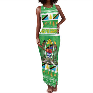 Personalized Afro Tanzania Christmas Tank Maxi Dress Heri ya Krismasi With Coat Of Arms