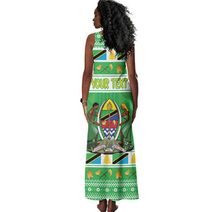 Personalized Afro Tanzania Christmas Tank Maxi Dress Heri ya Krismasi With Coat Of Arms