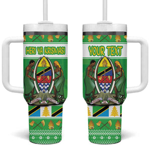 Personalized Afro Tanzania Christmas Tumbler With Handle Heri ya Krismasi With Coat Of Arms