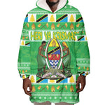 Personalized Afro Tanzania Christmas Wearable Blanket Hoodie Heri ya Krismasi With Coat Of Arms