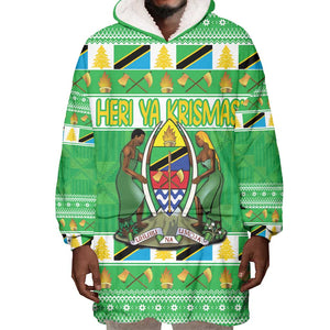 Personalized Afro Tanzania Christmas Wearable Blanket Hoodie Heri ya Krismasi With Coat Of Arms