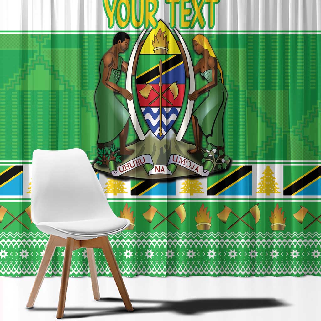 Personalized Afro Tanzania Christmas Window Curtain Heri ya Krismasi With Coat Of Arms