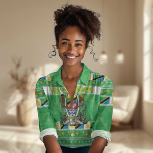 Personalized Afro Tanzania Christmas Women Casual Shirt Heri ya Krismasi With Coat Of Arms