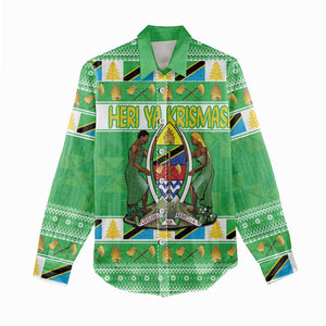 Personalized Afro Tanzania Christmas Women Casual Shirt Heri ya Krismasi With Coat Of Arms