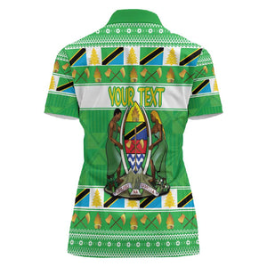 Personalized Afro Tanzania Christmas Women Polo Shirt Heri ya Krismasi With Coat Of Arms