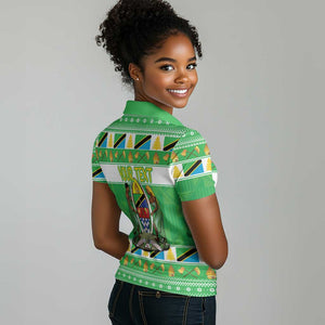 Personalized Afro Tanzania Christmas Women Polo Shirt Heri ya Krismasi With Coat Of Arms