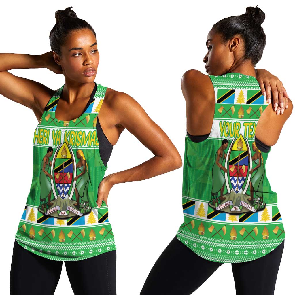 Personalized Afro Tanzania Christmas Women Racerback Tank Heri ya Krismasi With Coat Of Arms