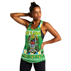 Personalized Afro Tanzania Christmas Women Racerback Tank Heri ya Krismasi With Coat Of Arms