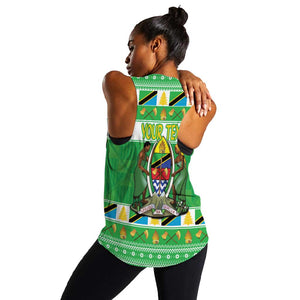 Personalized Afro Tanzania Christmas Women Racerback Tank Heri ya Krismasi With Coat Of Arms