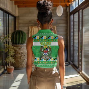 Personalized Afro Tanzania Christmas Women Sleeveless Polo Shirt Heri ya Krismasi With Coat Of Arms