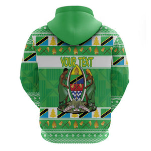 Personalized Afro Tanzania Christmas Zip Hoodie Heri ya Krismasi With Coat Of Arms